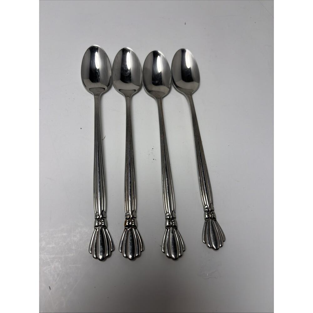 4 Oneida Deluxe ALEXIS Iced Tea Spoon Stainless USA Flatware HTF Used Set Of 4